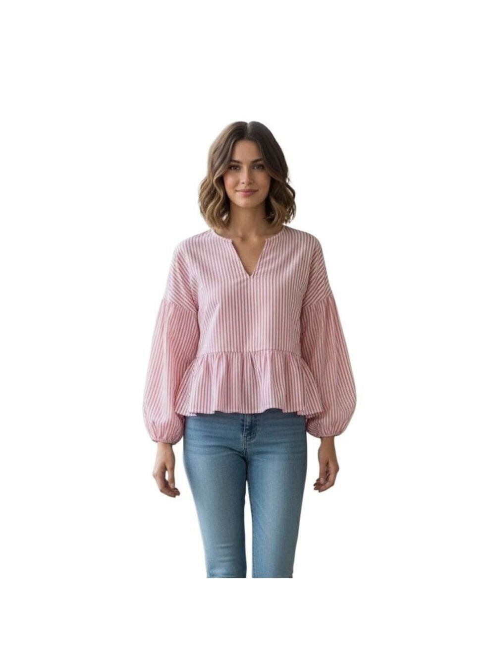 BCBGMAXAZRIA striped peplum blouse size S